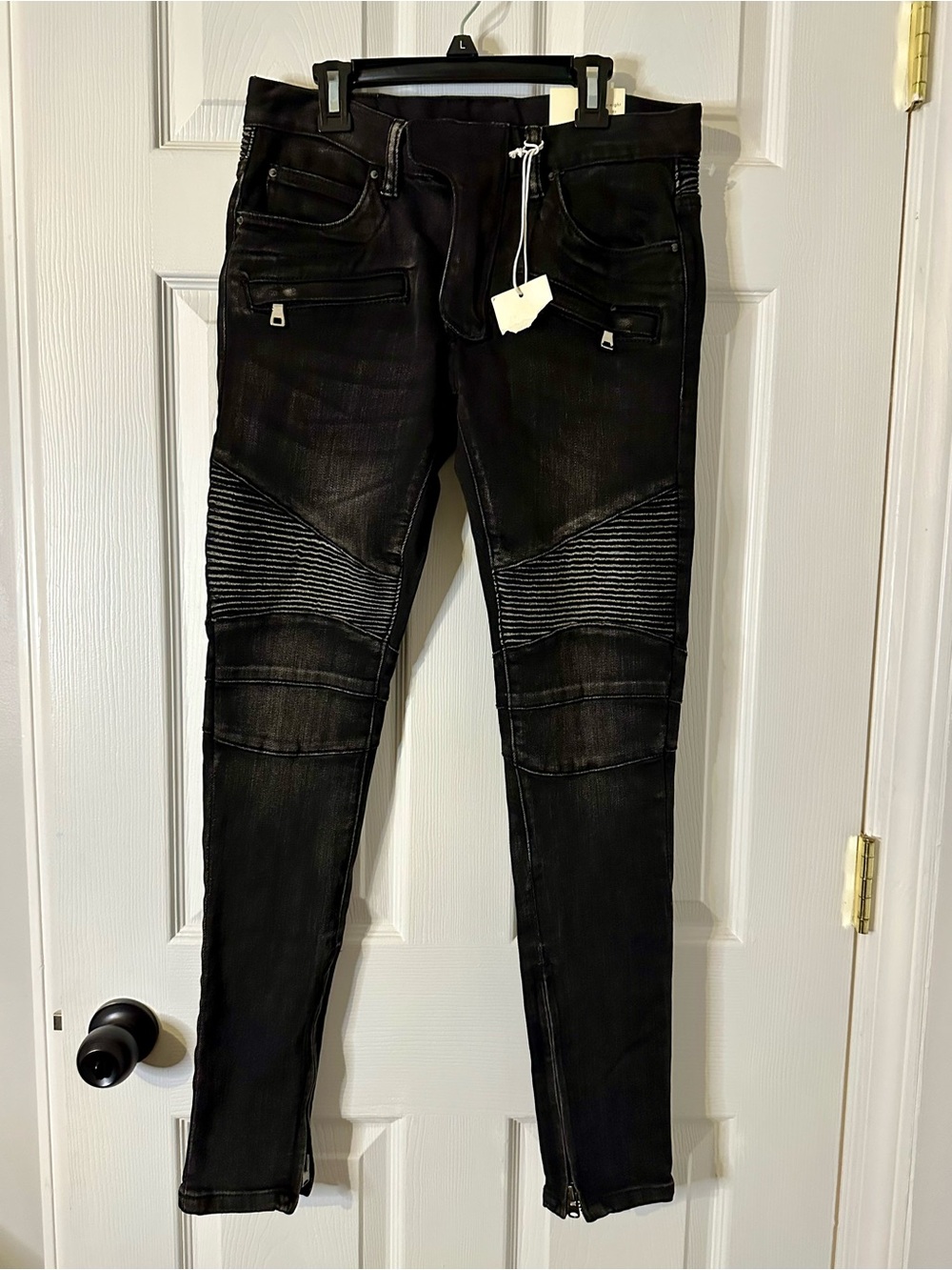 MNML Men’s Black Moto Biker Jeans Size 28 NWT Ankle Zip Tapered